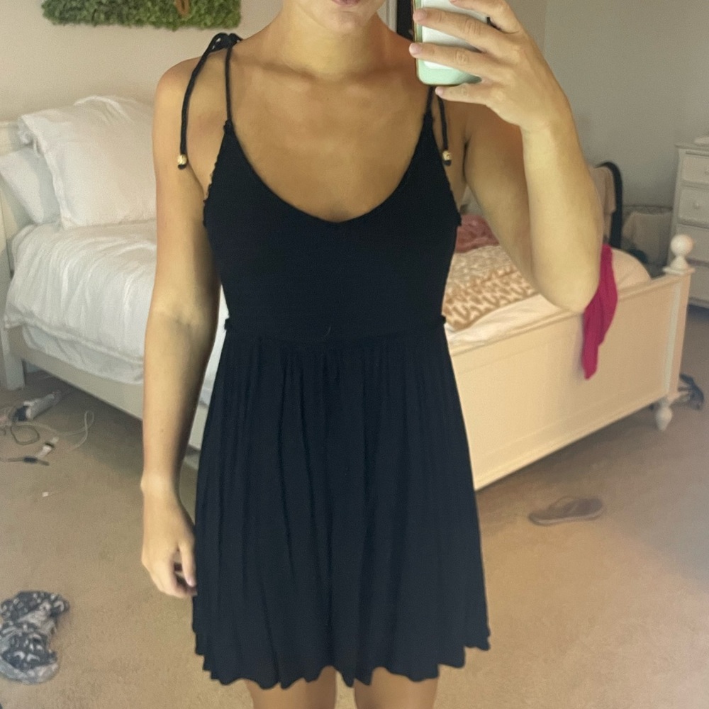 Fun summer black dress with tie straps
